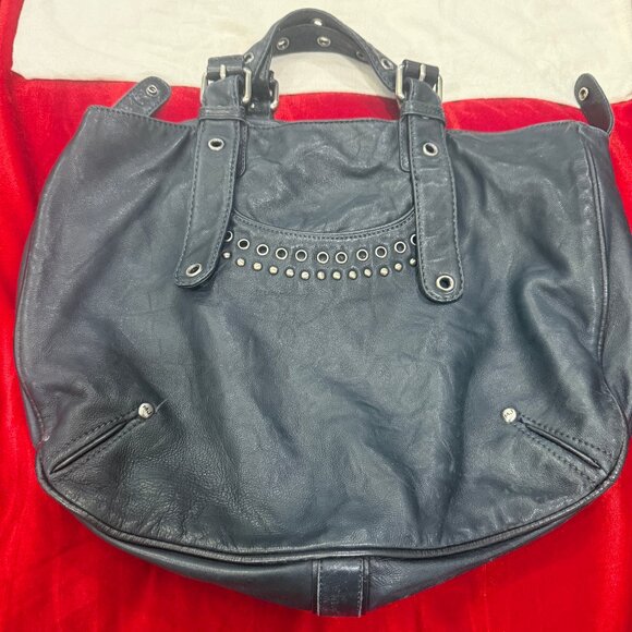 MARC JACOBS BLACK LEATHER GUNMETAL BUCKLE AND BUTTONHOLE HOBO BAG LARGE - Picture 4 of 16